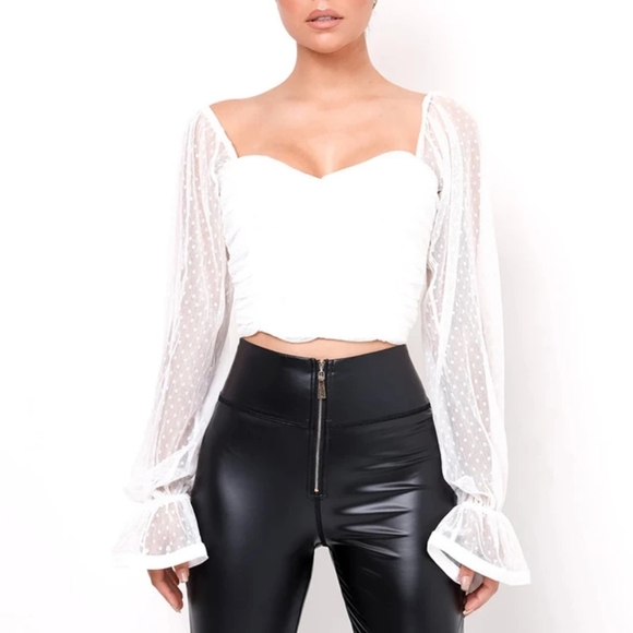 Polka Dot Mesh Chiffon Blouse - Picture 4 of 6